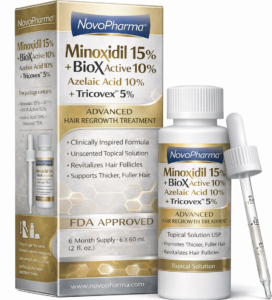 Minoxidil 15% UPS + BioXactive 10% + Azelaic Acid 10% + Tricovex 5% Extra ELITE Formula / NovoPharma USA